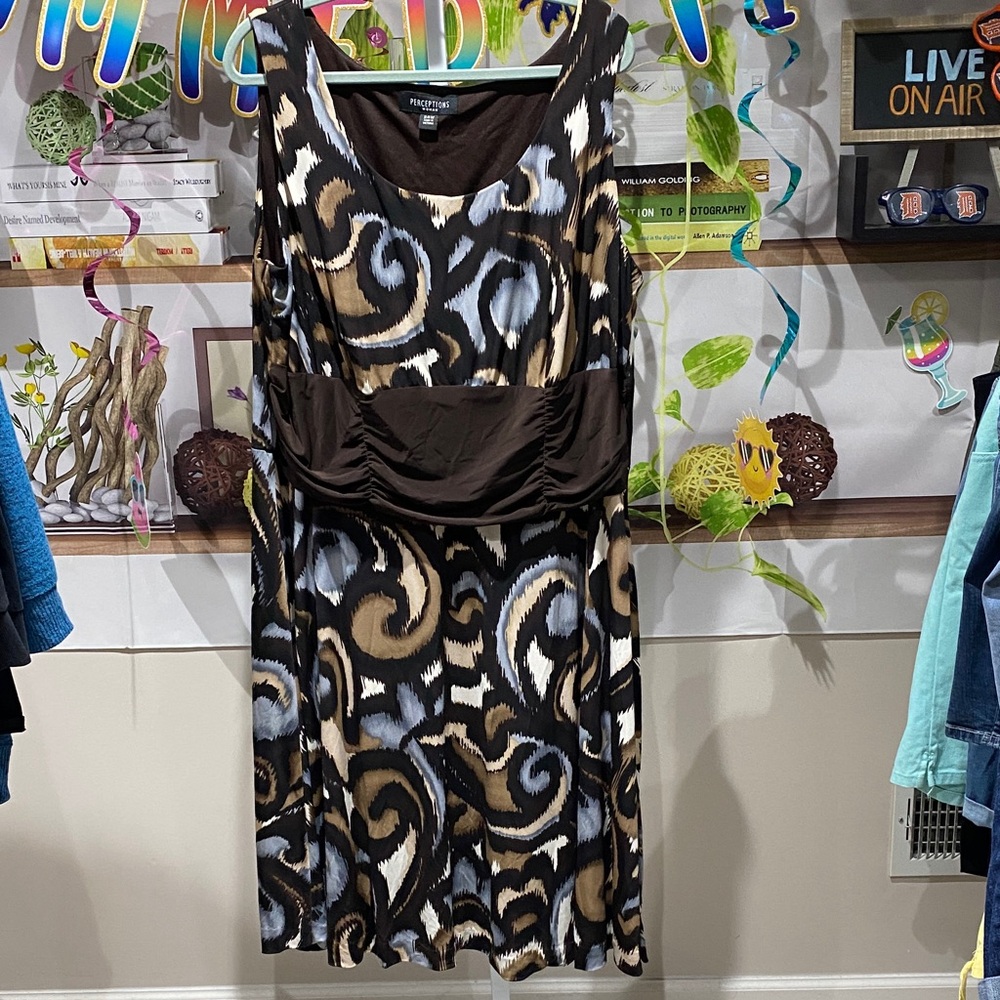 Perceptions Black and Brown Swirl Midi Dress 26 Ptp. Size 24.